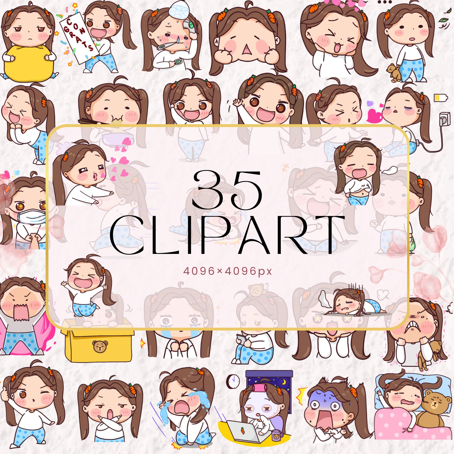 Premium Girl Clipart Bundle (35 PNGs) – Transparent Background 4096×4096 | Printable PDF Included