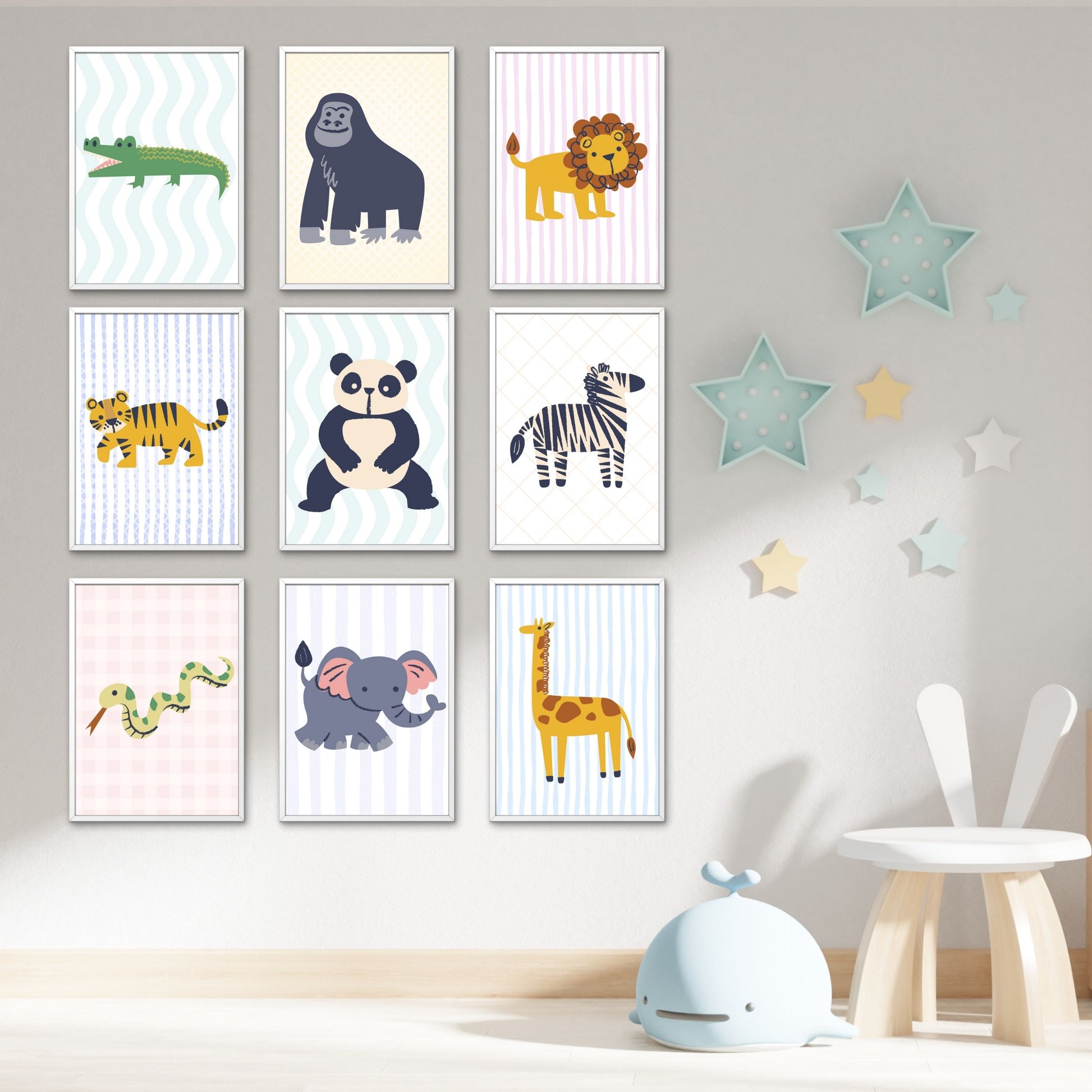 Animal Wall Art Set |  Safari Illustrations | Nursery Prints | Digital Download | Kids Room Decor | Jungle Wall Art | Printable Pack