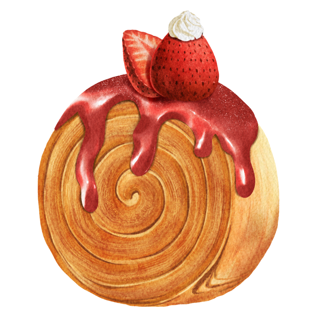18 Watercolor Spiral Croissant Cliparts – Glazed Cinnamon Roll Style Croissants Collection (Transparent PNG, SVG & PDF)
