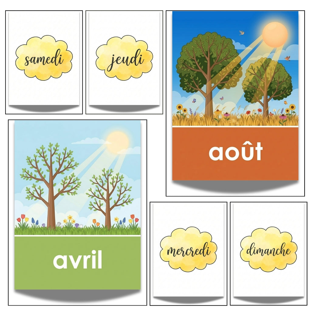 Printable French Calendar for Kids | 20 Page Classroom Weather & Month Prints