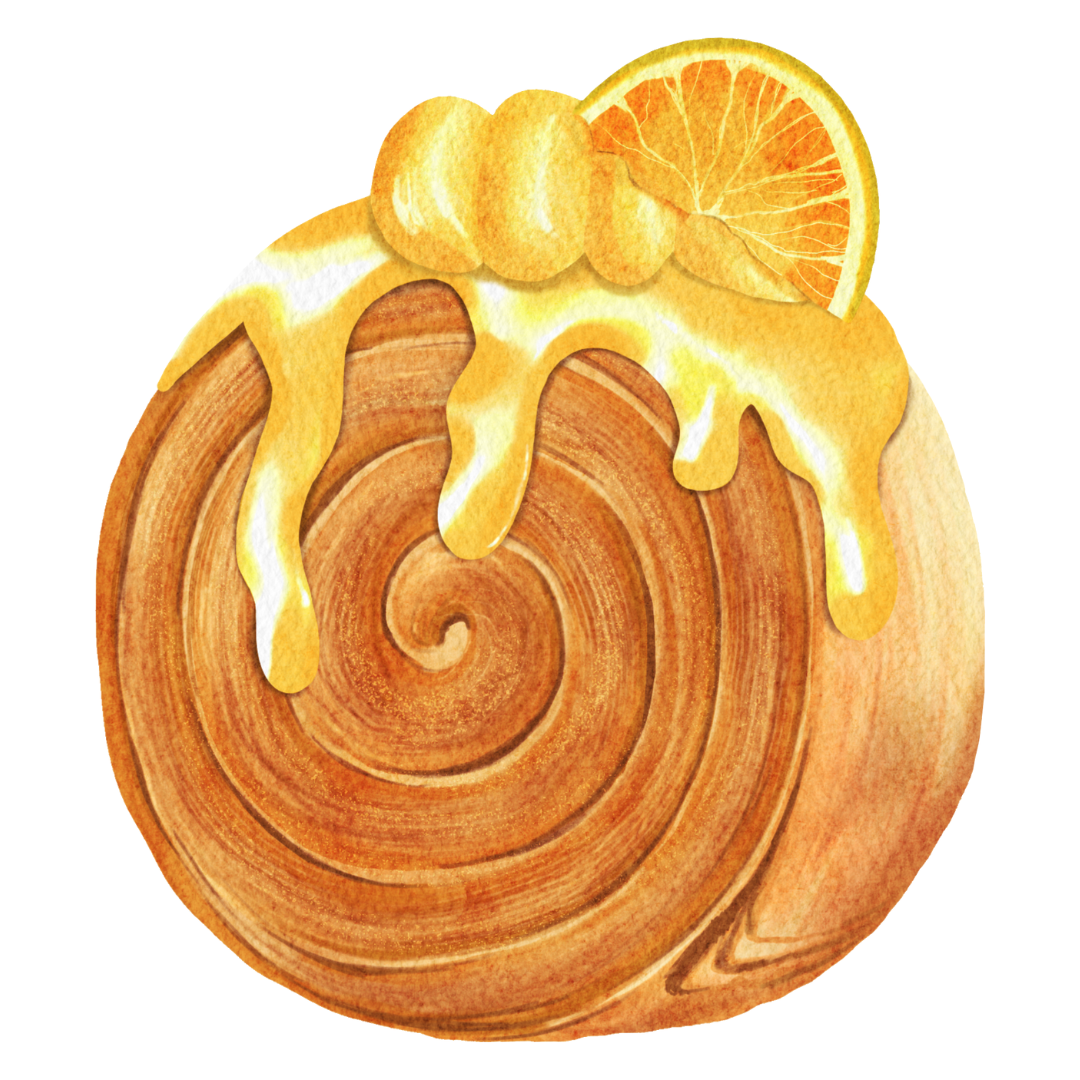 18 Watercolor Spiral Croissant Cliparts – Glazed Cinnamon Roll Style Croissants Collection (Transparent PNG, SVG & PDF)