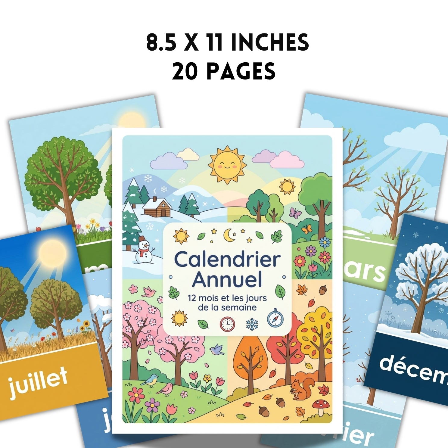 Printable French Calendar for Kids | 20 Page Classroom Weather & Month Prints