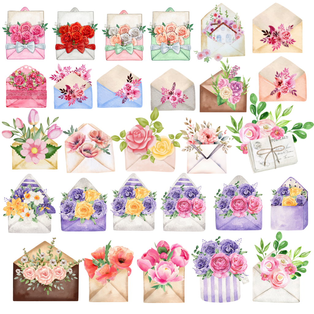 70 Floral Envelope & Letter Cliparts – Mega PNG/PDF Pack – T-shirt & Print Ready