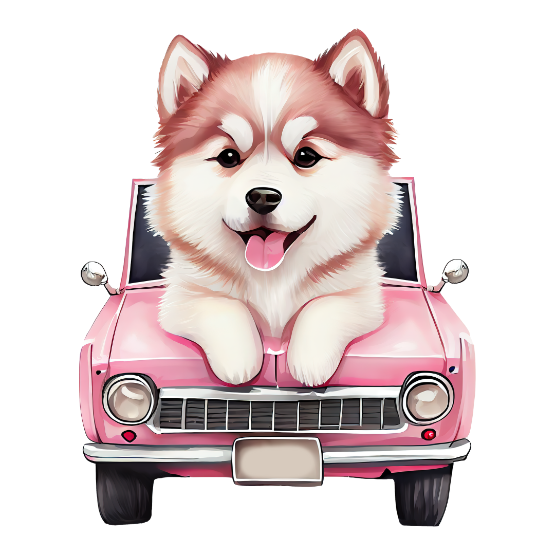 16 Dogs in Cars Cliparts – PNG & PDF Pack – Retro & Modern Style