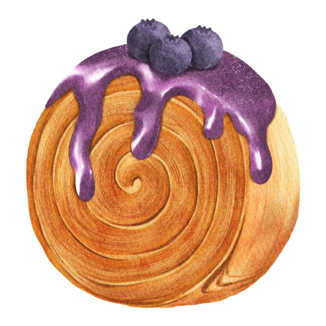 18 Watercolor Spiral Croissant Cliparts – Glazed Cinnamon Roll Style Croissants Collection (Transparent PNG, SVG & PDF)