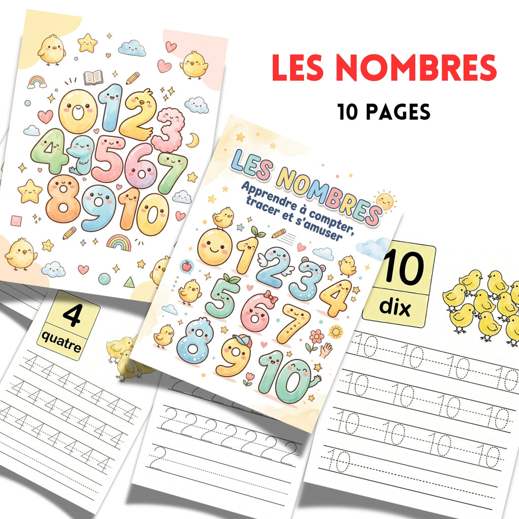 Cute French Numbers Printable Workbook | 10 Page Kids Counting & Tracing Sheets