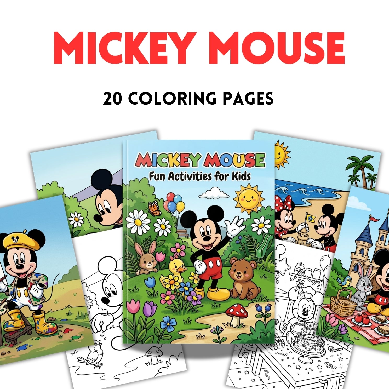 Classic Cartoon Mouse Printable Coloring Book | 20 Cute Magic Activity Pages