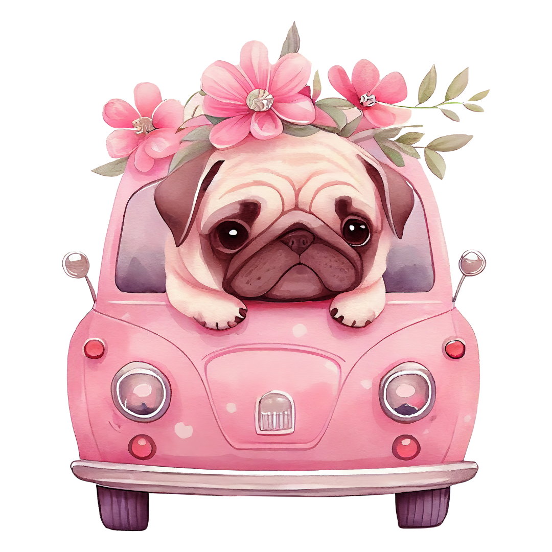 16 Dogs in Cars Cliparts – PNG & PDF Pack – Retro & Modern Style