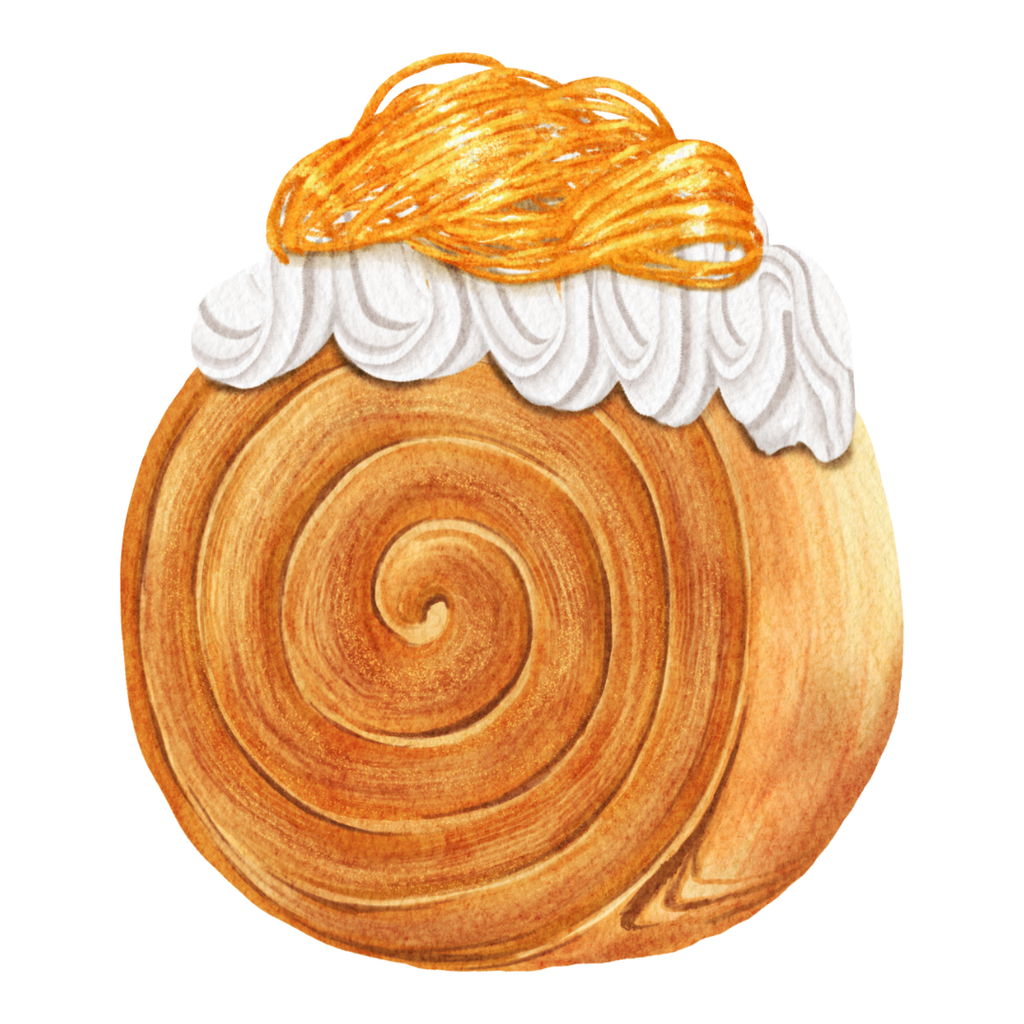 18 Watercolor Spiral Croissant Cliparts – Glazed Cinnamon Roll Style Croissants Collection (Transparent PNG, SVG & PDF)