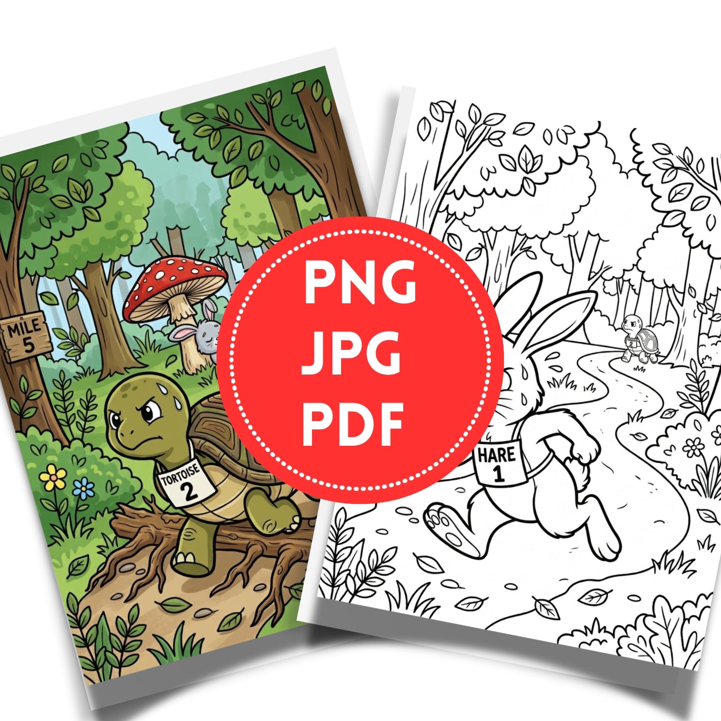 The Rabbit and The Tortoise Printable Coloring Book | 20 Fable Activity Pages