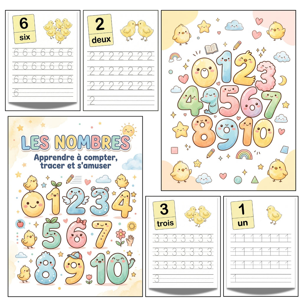Cute French Numbers Printable Workbook | 10 Page Kids Counting & Tracing Sheets
