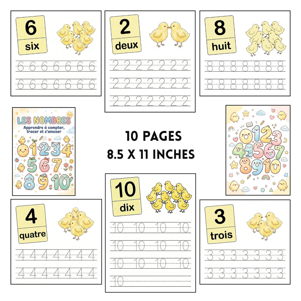Cute French Numbers Printable Workbook | 10 Page Kids Counting & Tracing Sheets
