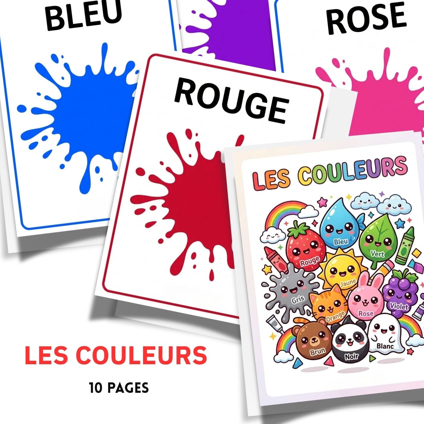 French Colors Flashcards | 10 Page Kids Les Couleurs Vocabulary Prints