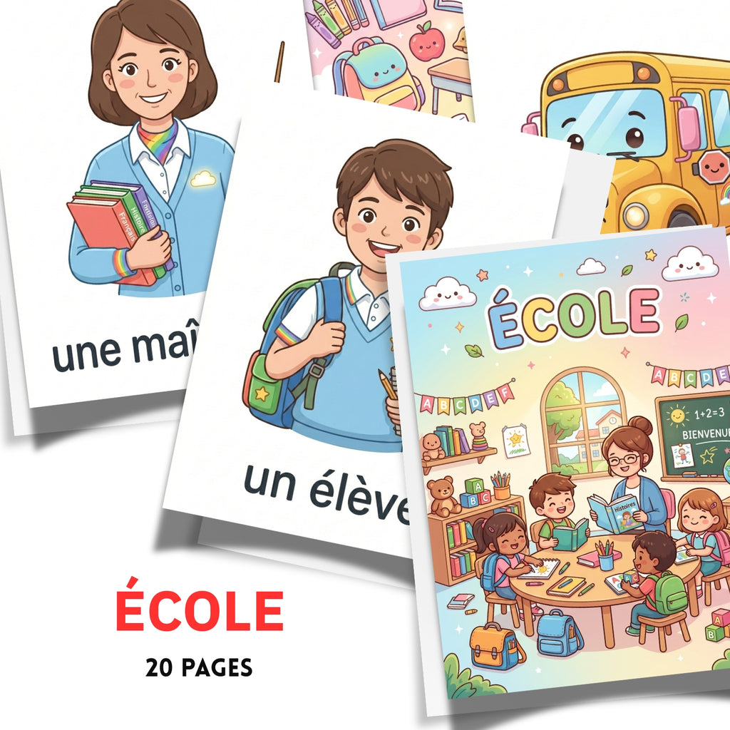 French School Vocabulary Flashcards | 20 Page Kids Classroom Word Prints