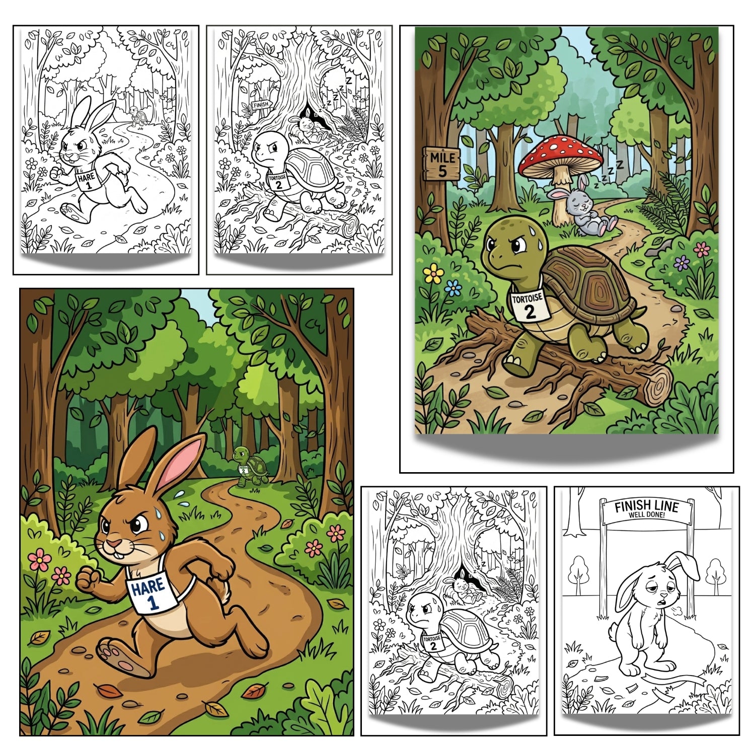 The Rabbit and The Tortoise Printable Coloring Book | 20 Fable Activity Pages
