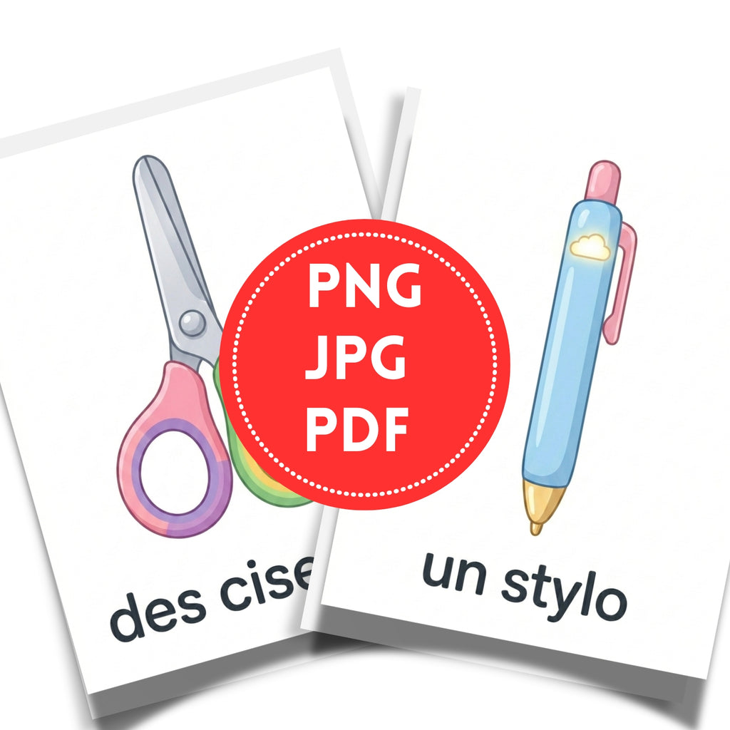 French School Vocabulary Flashcards | 20 Page Kids Classroom Word Prints