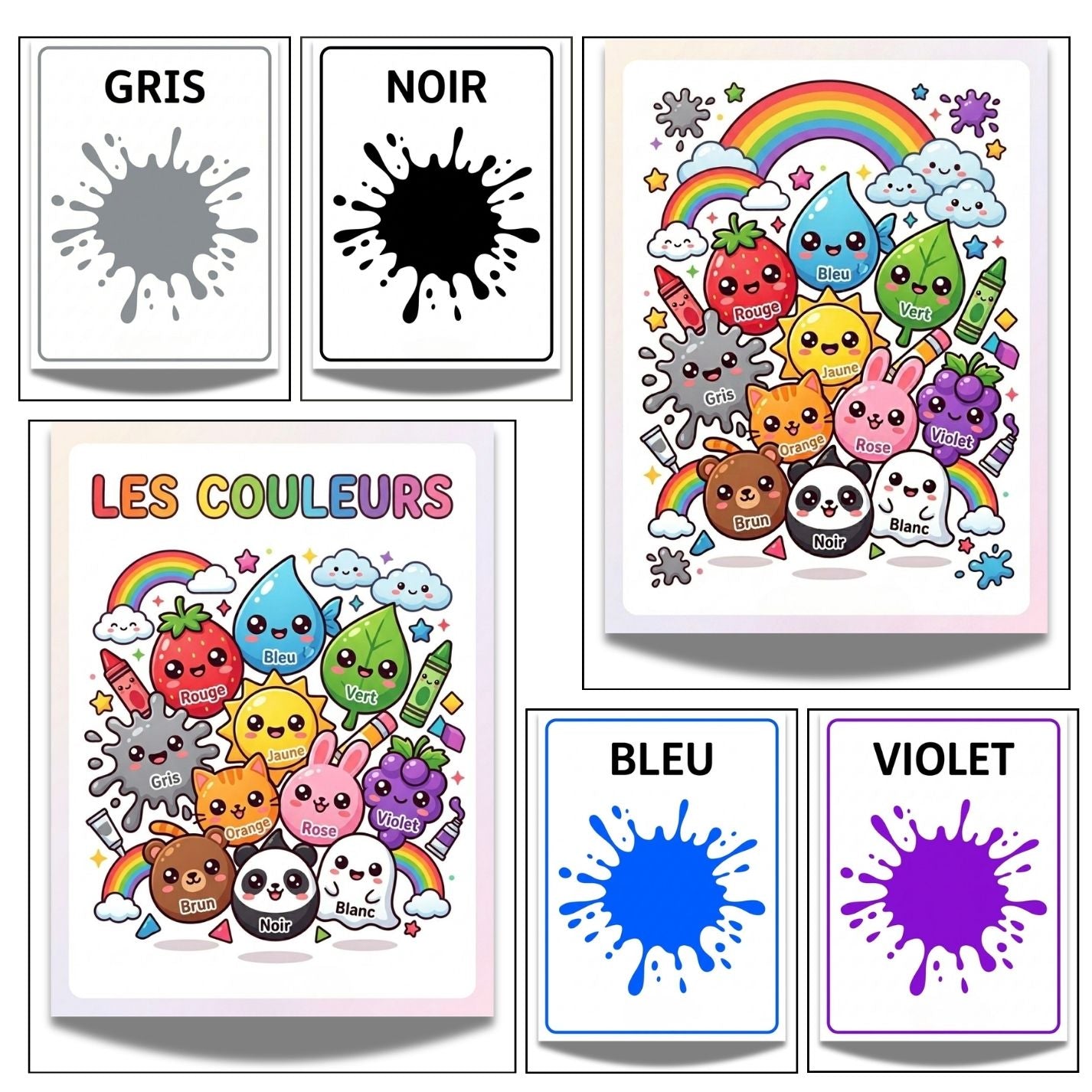 French Colors Flashcards | 10 Page Kids Les Couleurs Vocabulary Prints