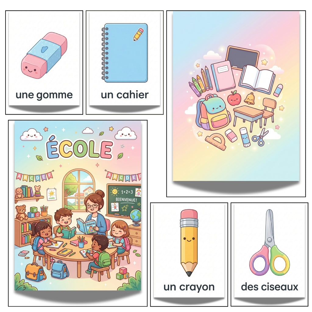 French School Vocabulary Flashcards | 20 Page Kids Classroom Word Prints