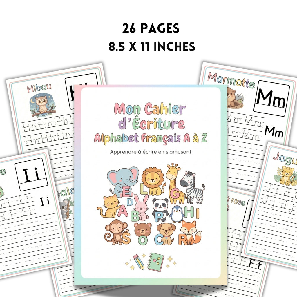 French Alphabet Handwriting Practice Book | 26 Page Letter Tracing Worksheets