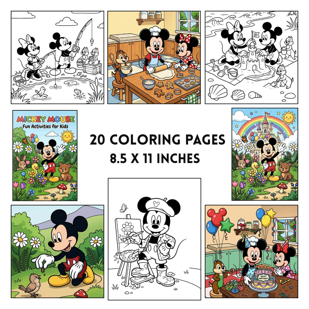 Classic Cartoon Mouse Printable Coloring Book | 20 Cute Magic Activity Pages