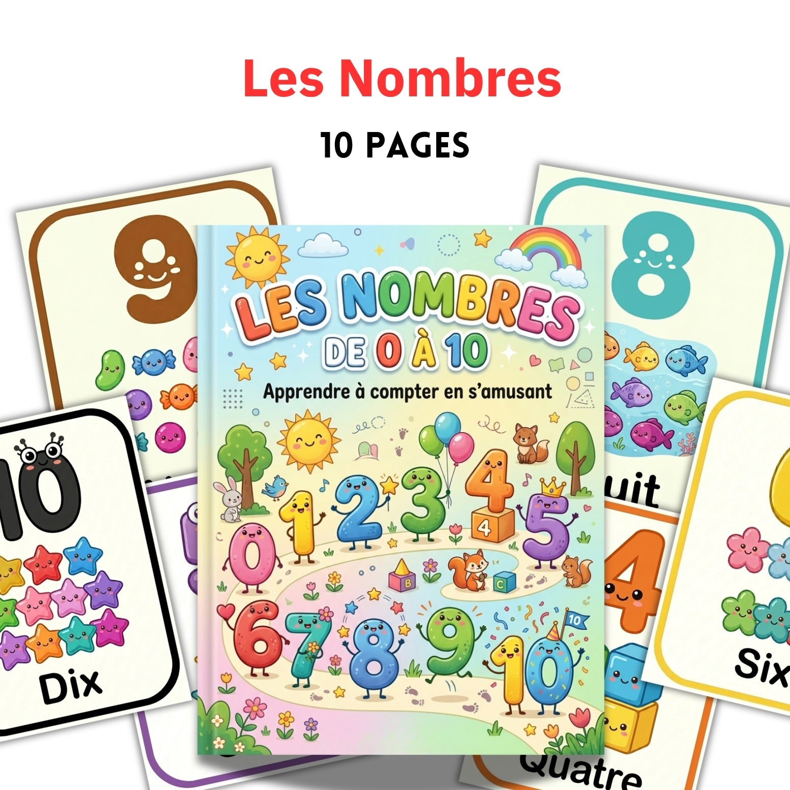French Numbers 0-10 Flashcards | 10 Page Kindergarten Counting Kit