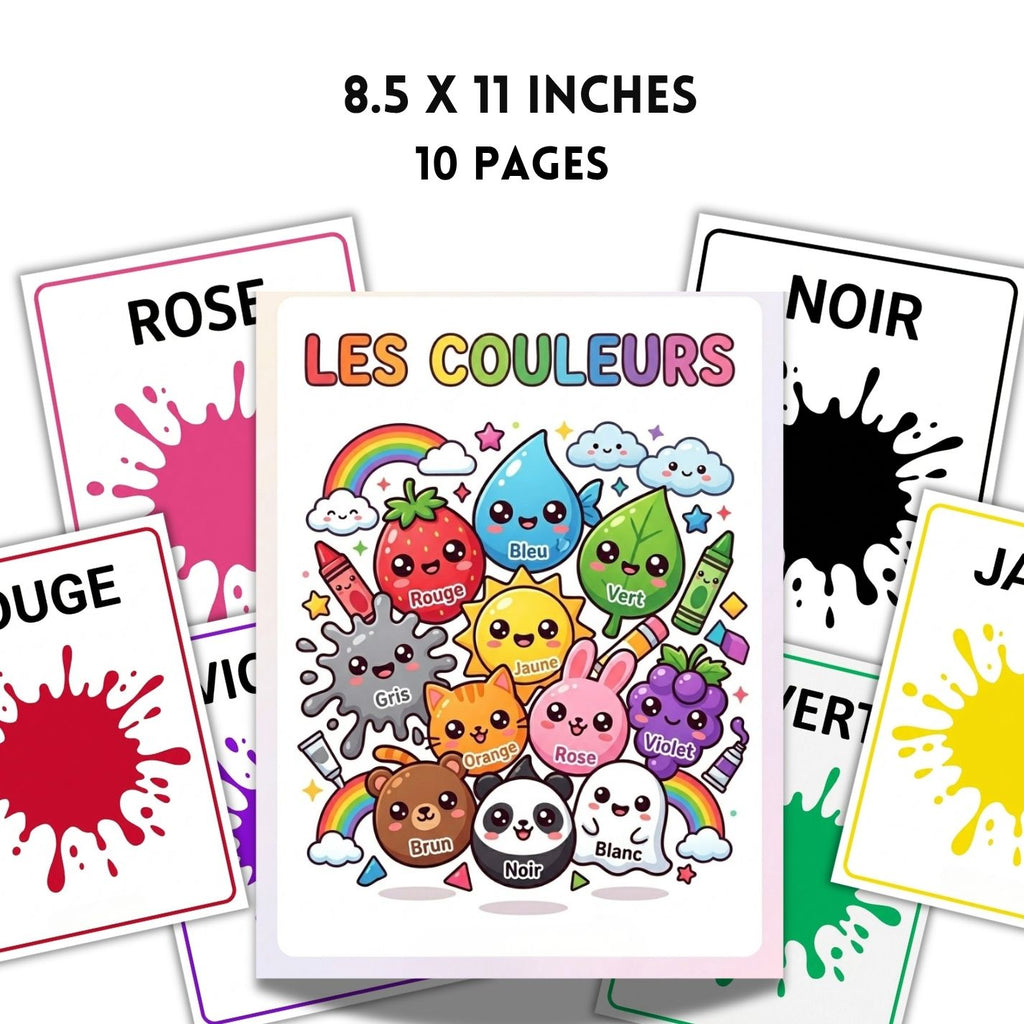French Colors Flashcards | 10 Page Kids Les Couleurs Vocabulary Prints