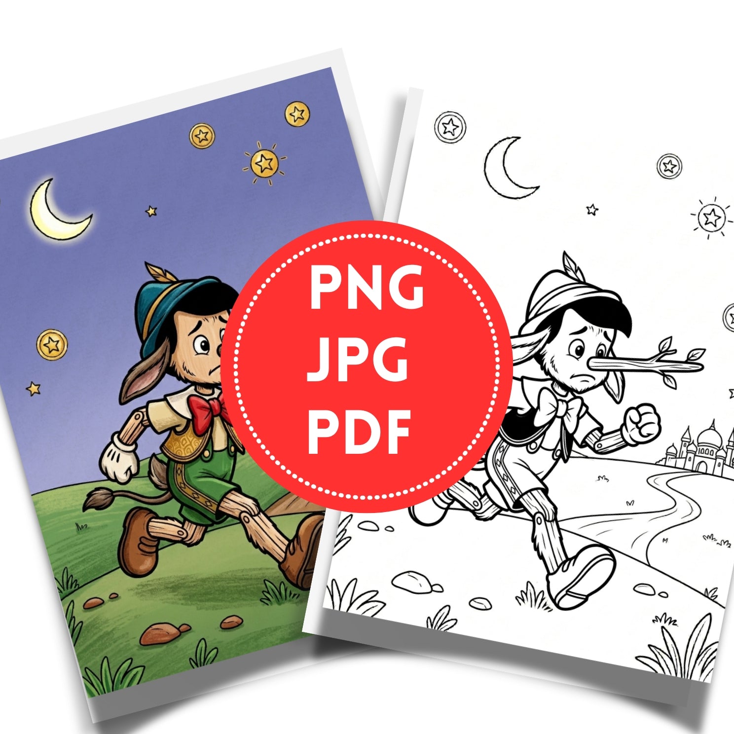 Printable Pinocchio Storybook Coloring Book | 20 Fairytale Activity Pages