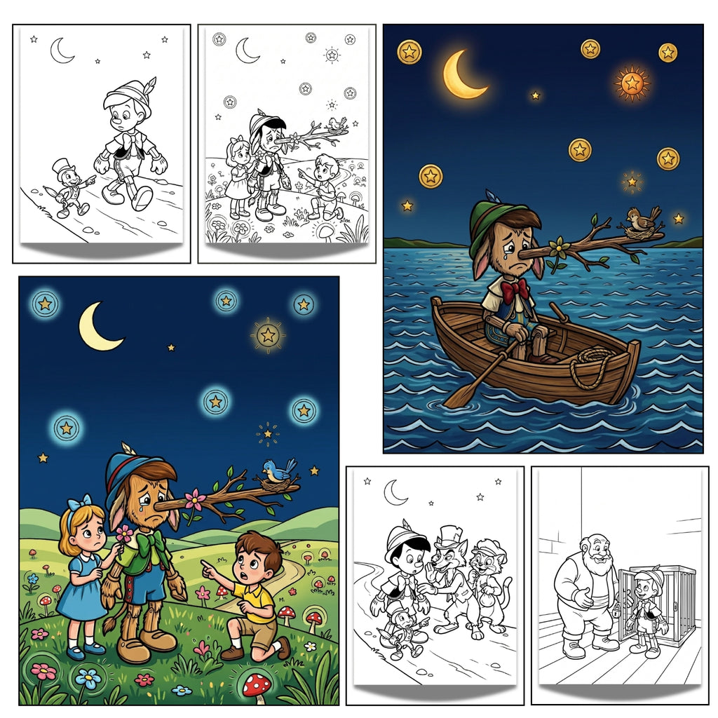 Printable Pinocchio Storybook Coloring Book | 20 Fairytale Activity Pages