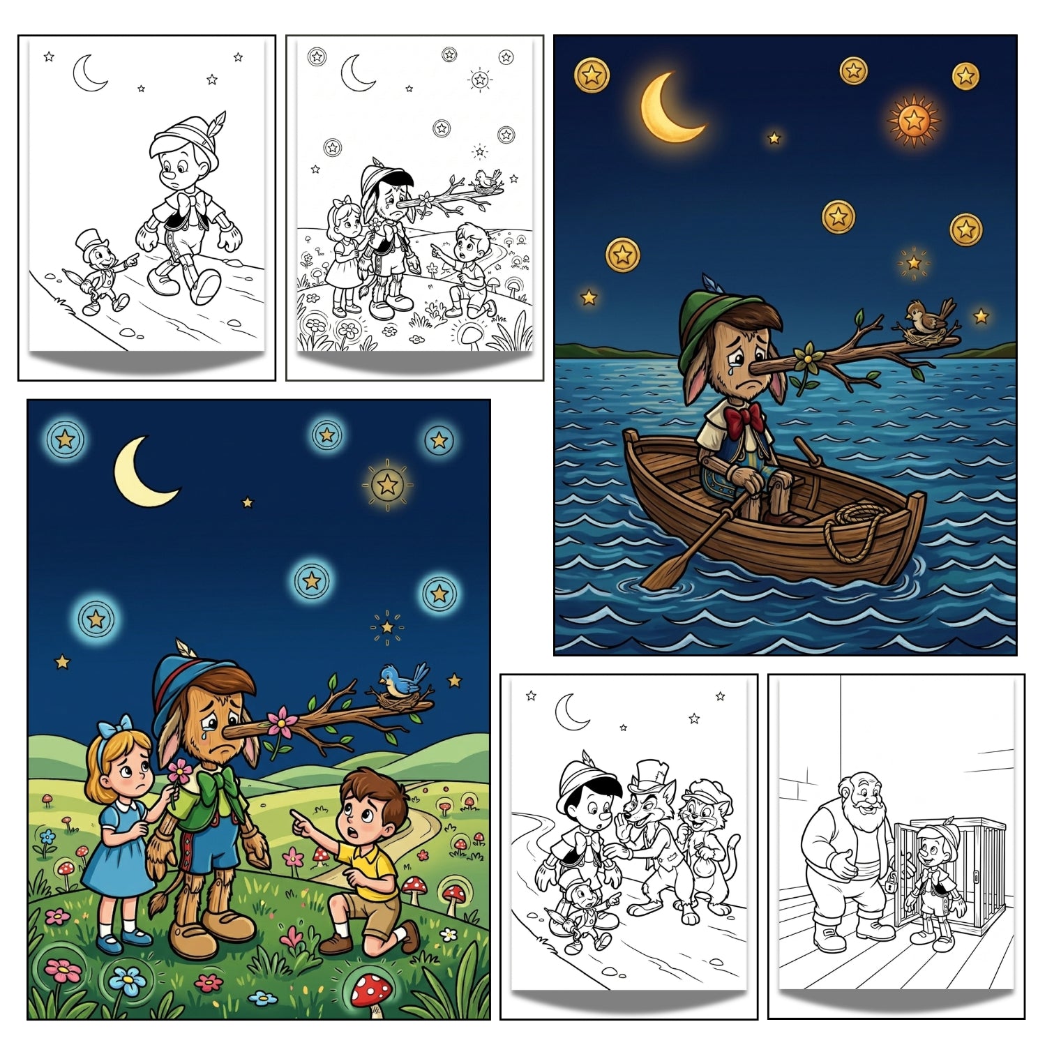 Printable Pinocchio Storybook Coloring Book | 20 Fairytale Activity Pages
