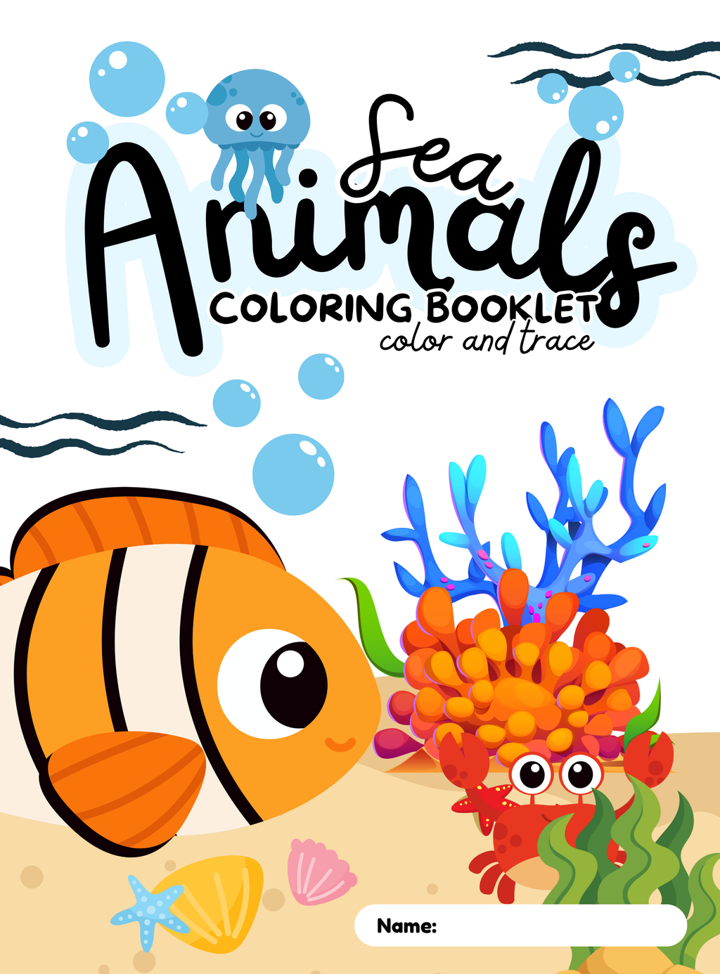 Sea Animals Coloring & Tracing Booklet | English Educational Activity Book
