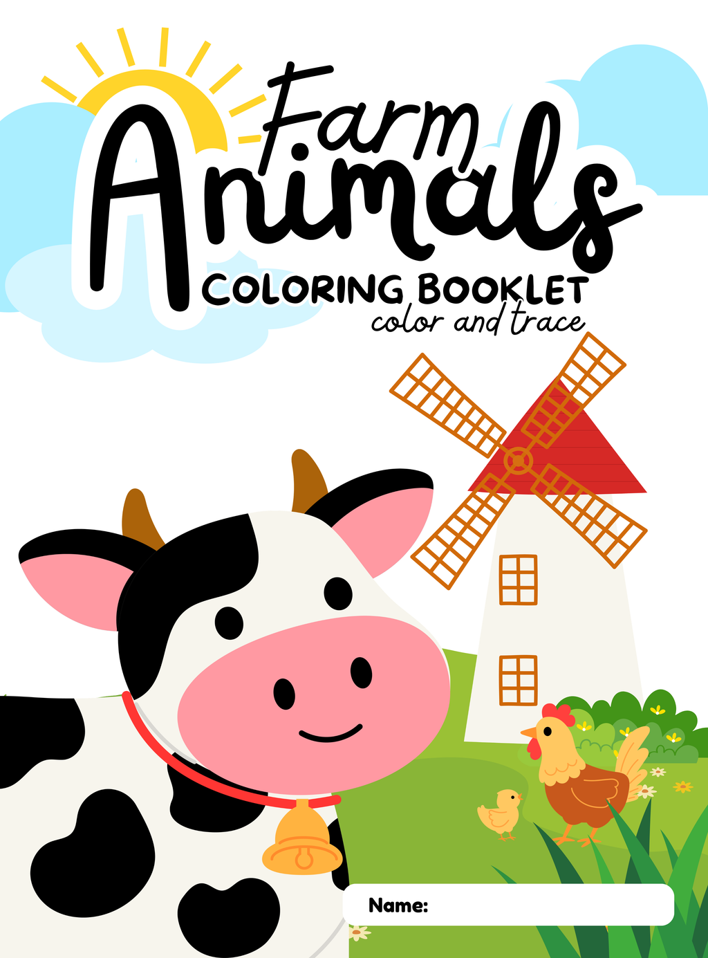 Farm Animals Coloring & Tracing Booklet | English Educational Activity Book