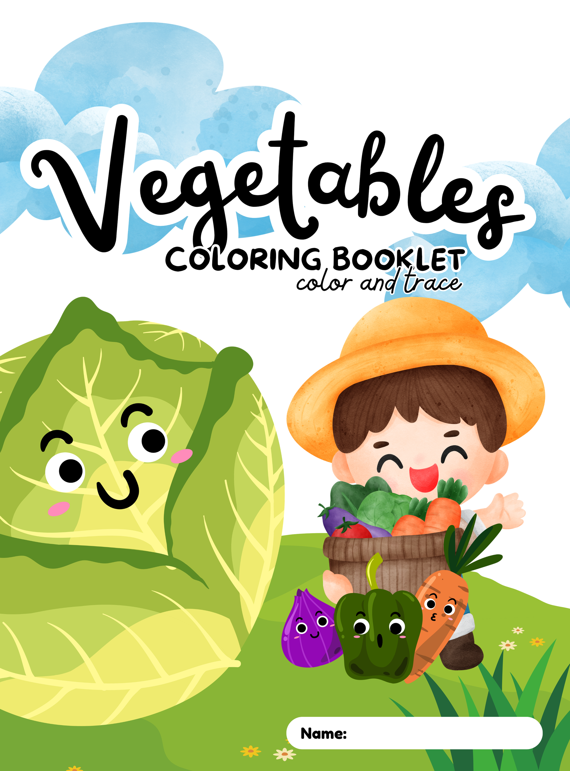 Vegetables Coloring & Tracing Booklet | English Educational Activity Book (12 Pages)