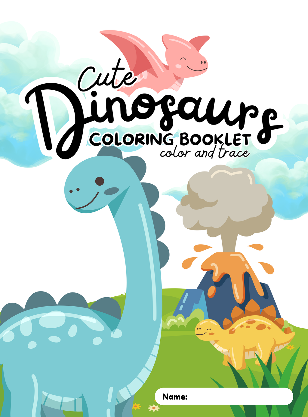 Cute Dinosaurs Coloring & Tracing Booklet | English Educational Activity Book