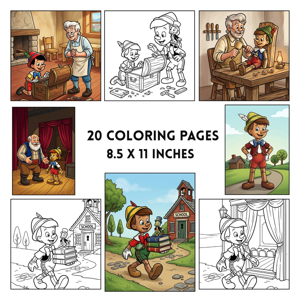 Printable Pinocchio Storybook Coloring Book | 20 Fairytale Activity Pages