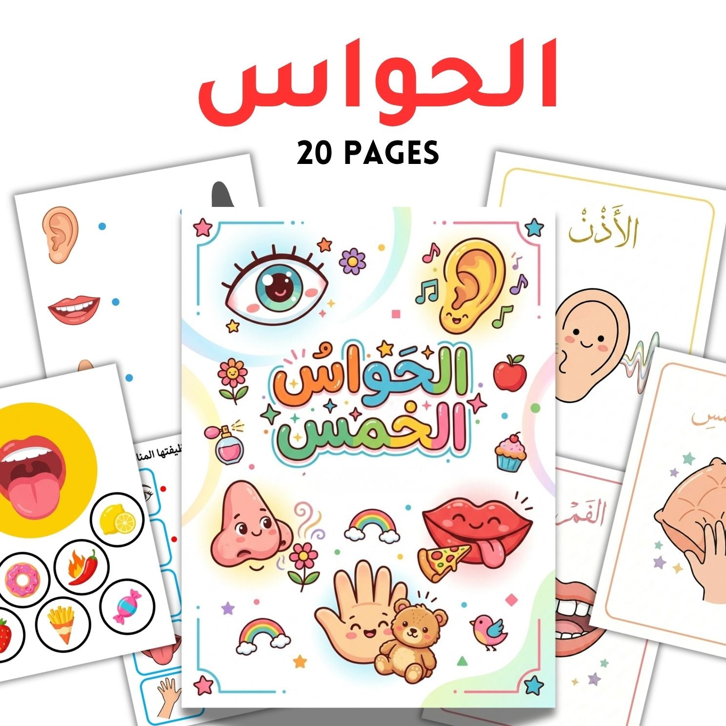 Arabic 5 Senses Activity Book | 20-Page Printable Flashcards & Worksheets