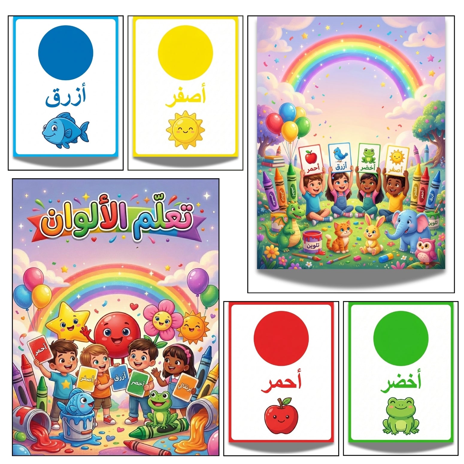 Arabic Colors Flashcards for Kids | 10 Page Early Vocabulary Learning Cards