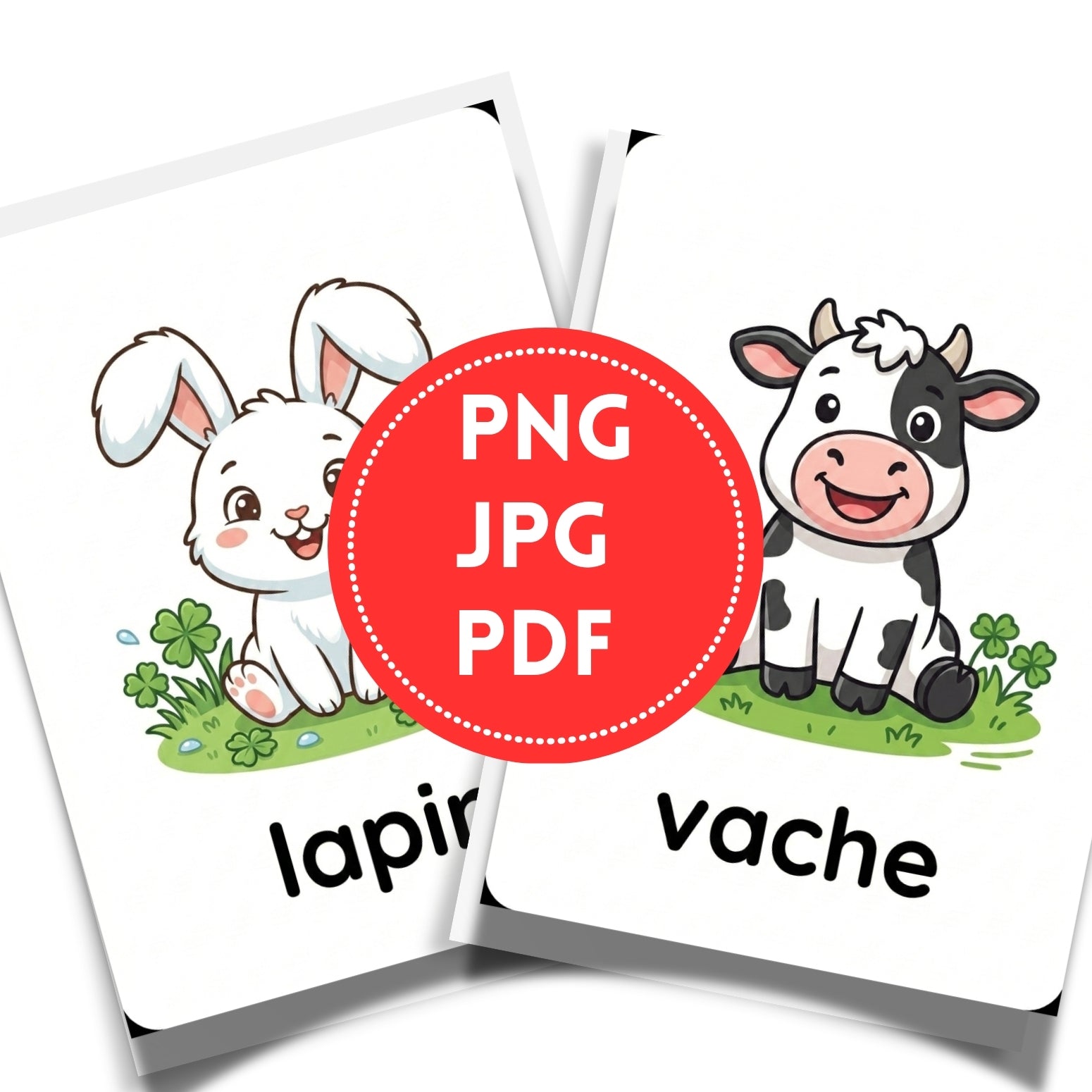 French Animals Flashcards | 20 Page Kids Learn Wild & Farm Animaux Cards