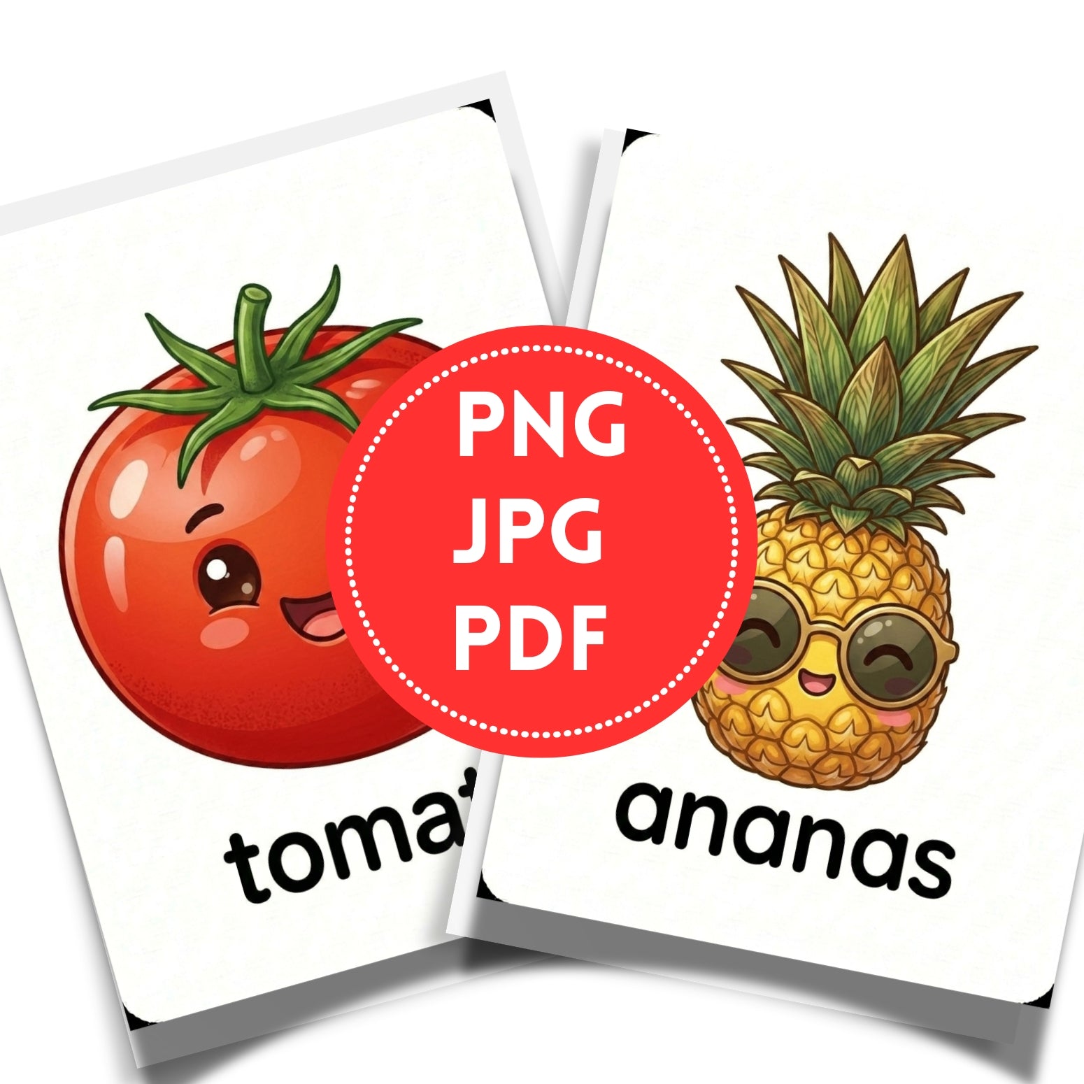 French Fruits and Vegetables Flashcards | 20 Page Kids Vocabulary Cards