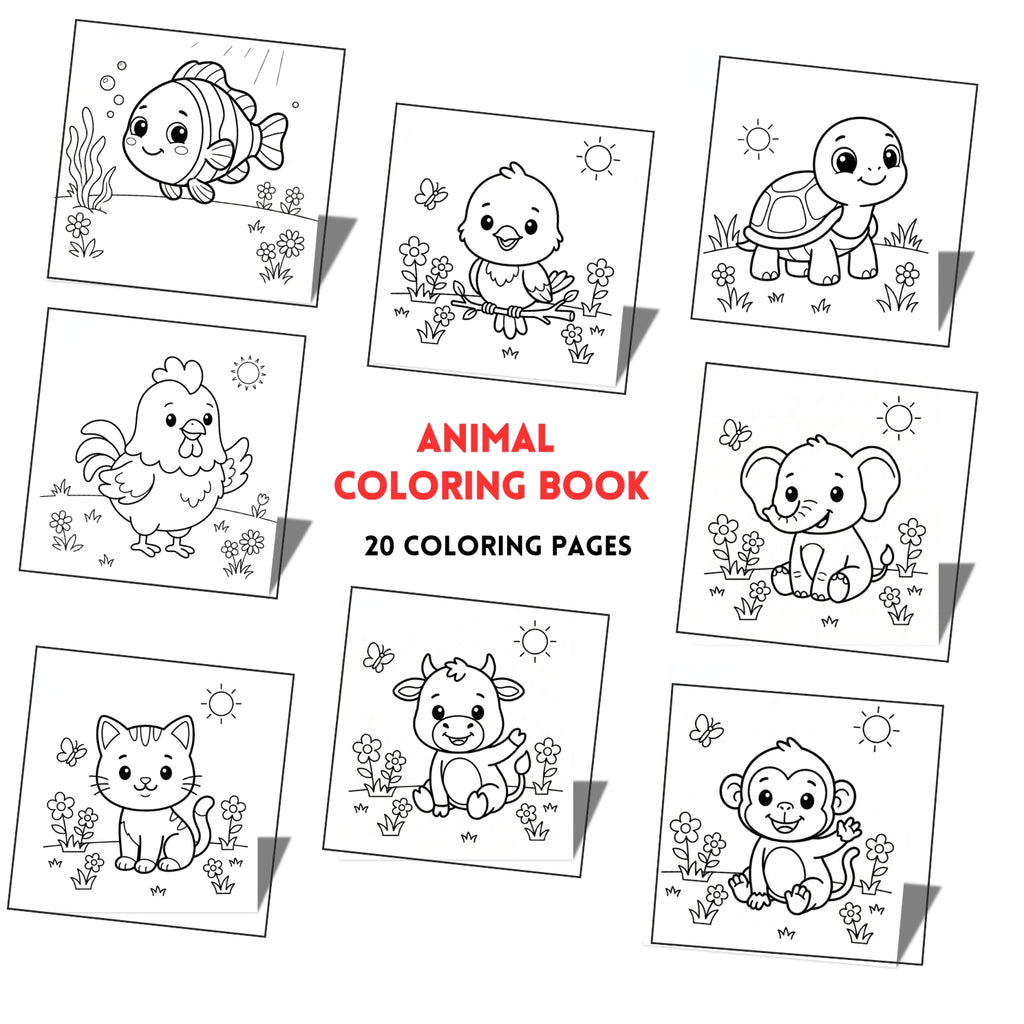 Cute Baby Animals Printable Coloring Book | 20 Early Learning Pages