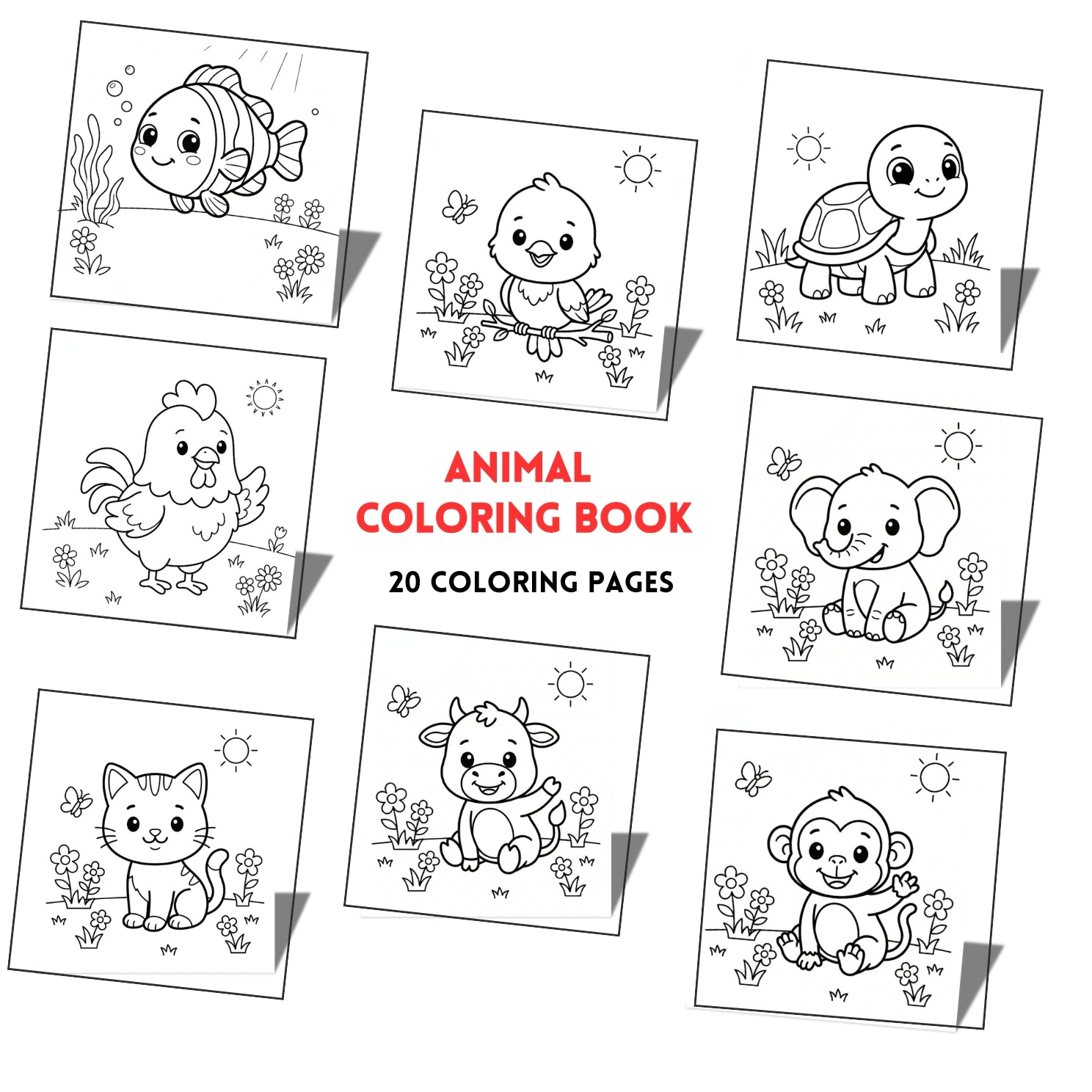 Cute Baby Animals Printable Coloring Book | 20 Early Learning Pages