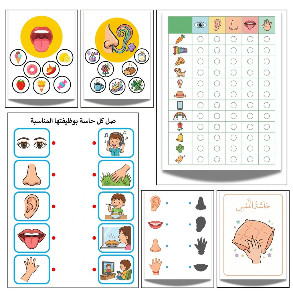 Arabic 5 Senses Activity Book | 20-Page Printable Flashcards & Worksheets