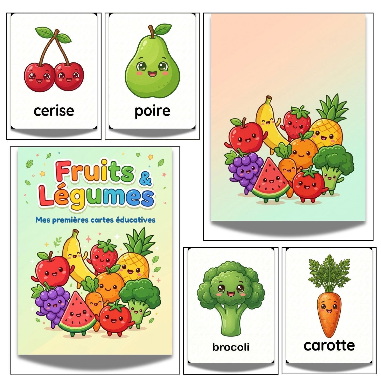 French Fruits and Vegetables Flashcards | 20 Page Kids Vocabulary Cards