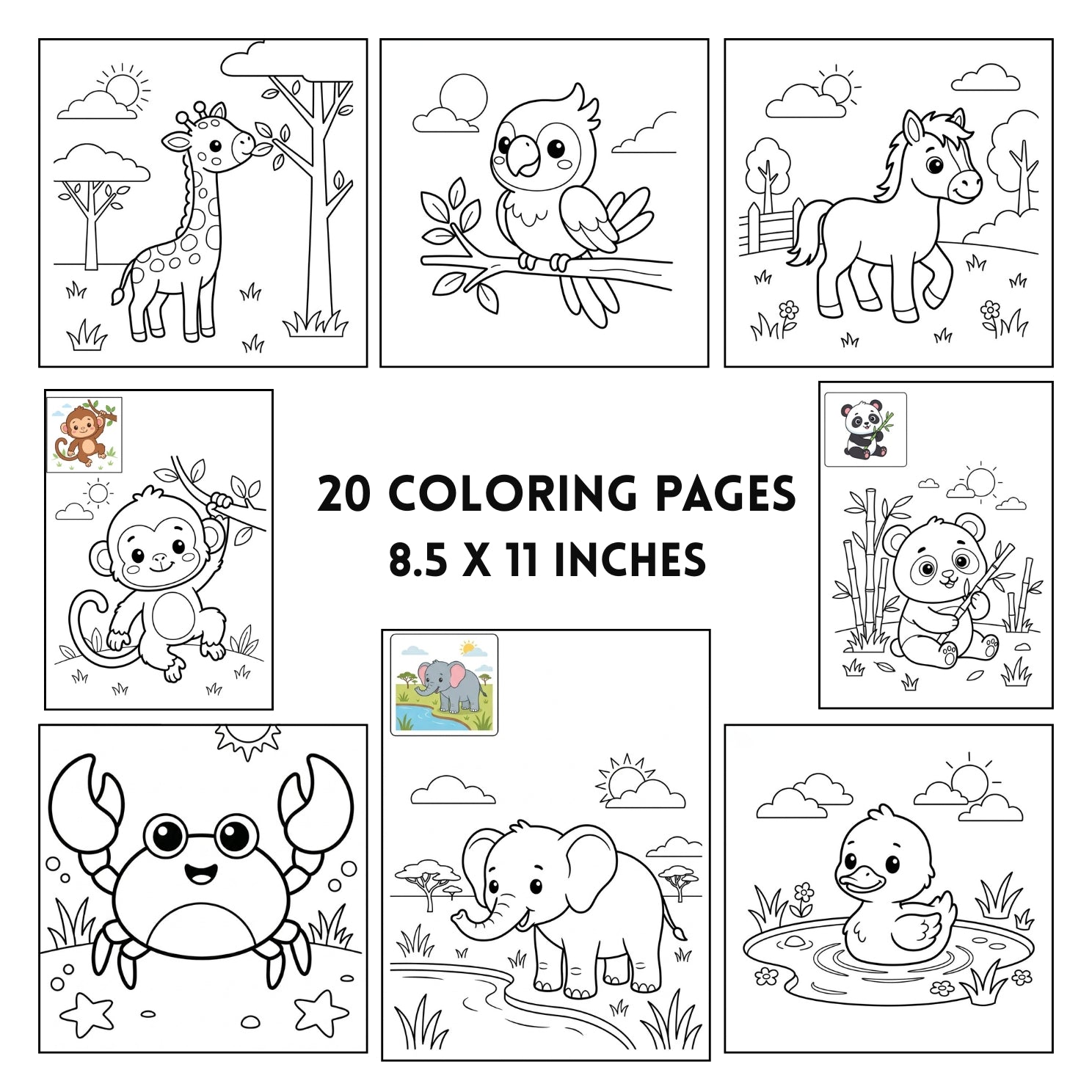 Cute Baby Animals Printable Coloring Book | 20 Early Learning Pages