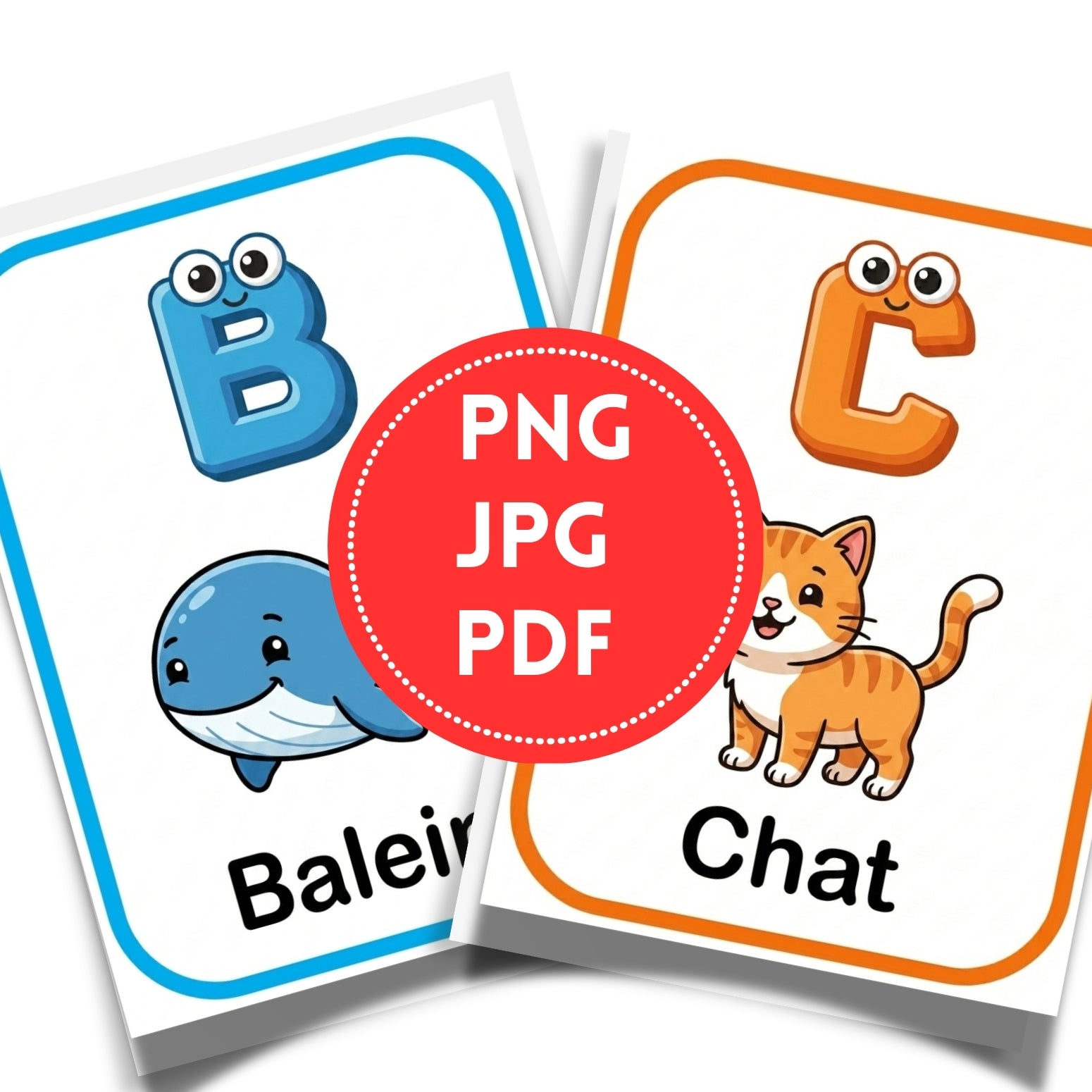 Printable French Alphabet Cards for Kids | 26 Pages PDF JPG PNG Download