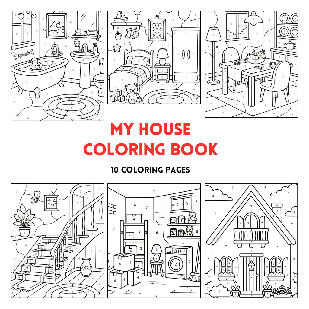 My House Color by Numbers Printable | 20 Interior Design Coloring Pages
