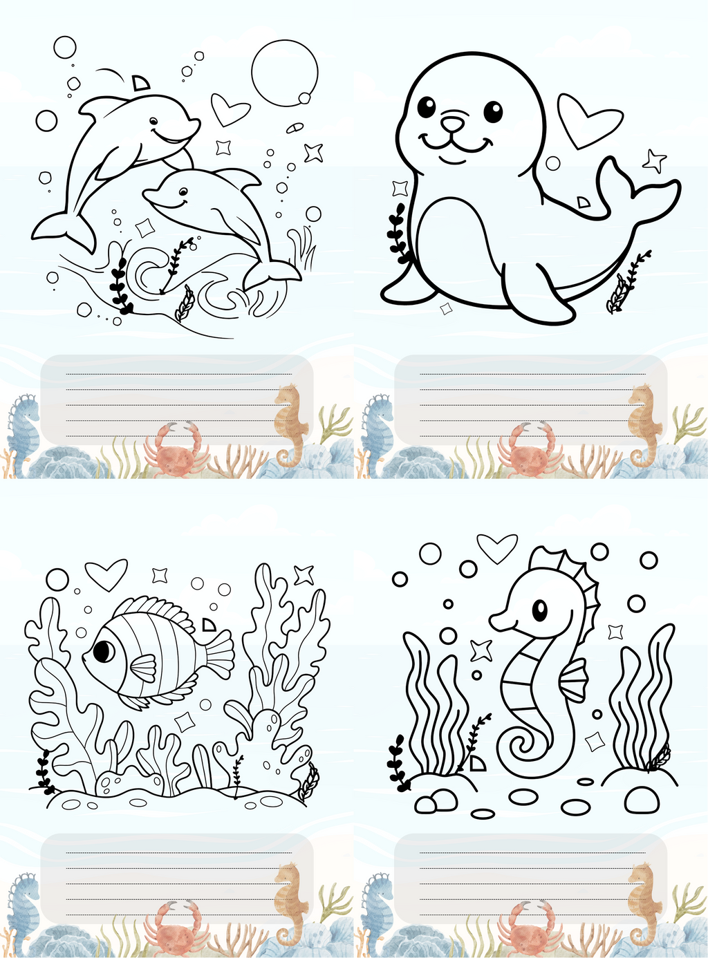 Sea Animals Coloring Book | English Educational Activity Book