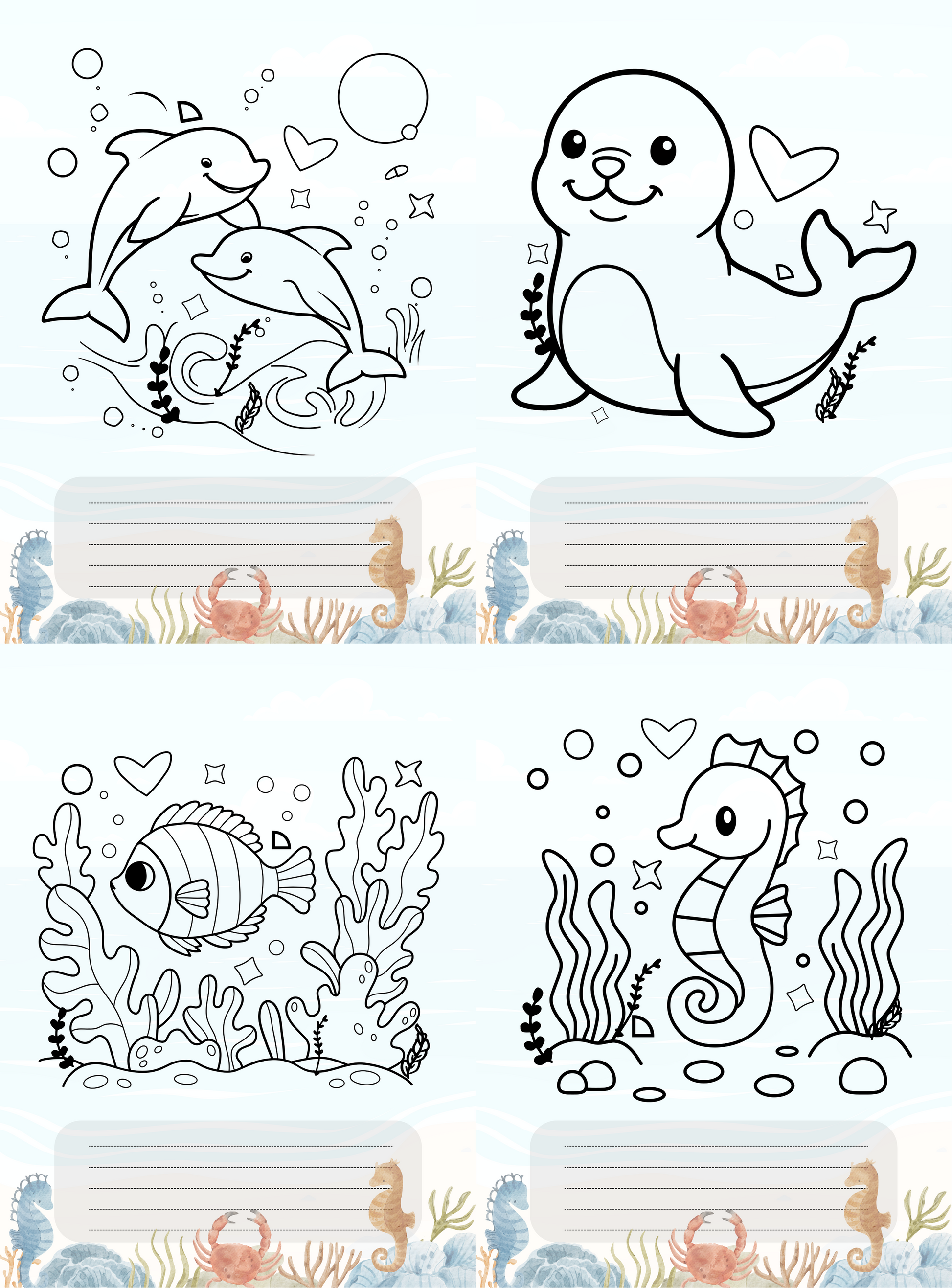 Sea Animals Coloring Book | English Educational Activity Book
