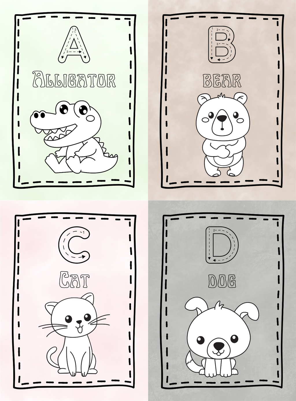 Alphabet Coloring Cute Animals Letter Tracing - English Edition