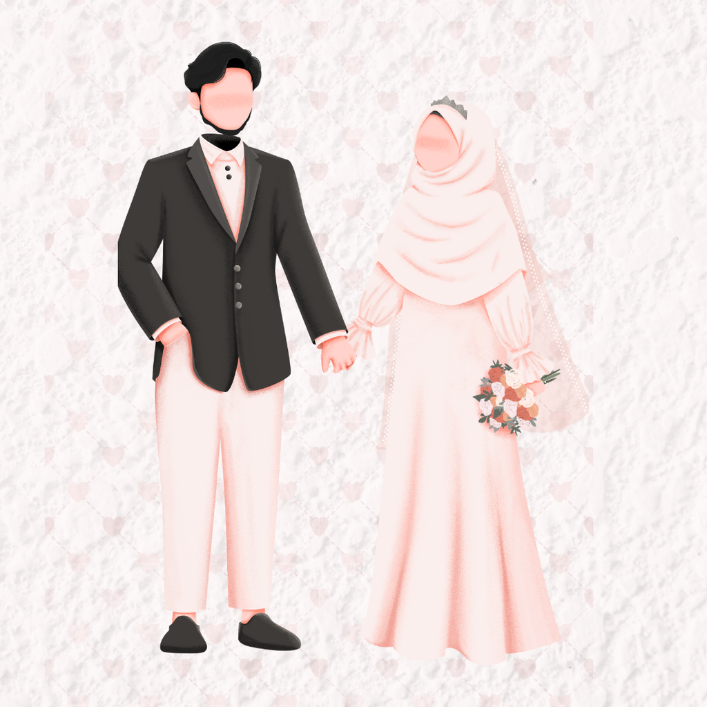 13 Minimalist Muslim Wedding Cliparts – Faceless Couple Illustration – PNG, SVG, PDF – 300 DPI