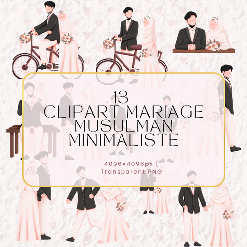 13 Minimalist Muslim Wedding Cliparts – Faceless Couple Illustration – PNG, SVG, PDF – 300 DPI